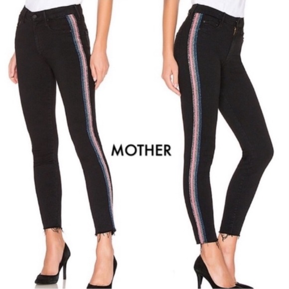 MOTHER DENIM Looker Ankle Fray Skinny Jeans Striped Metallic - Picture 2 of 11